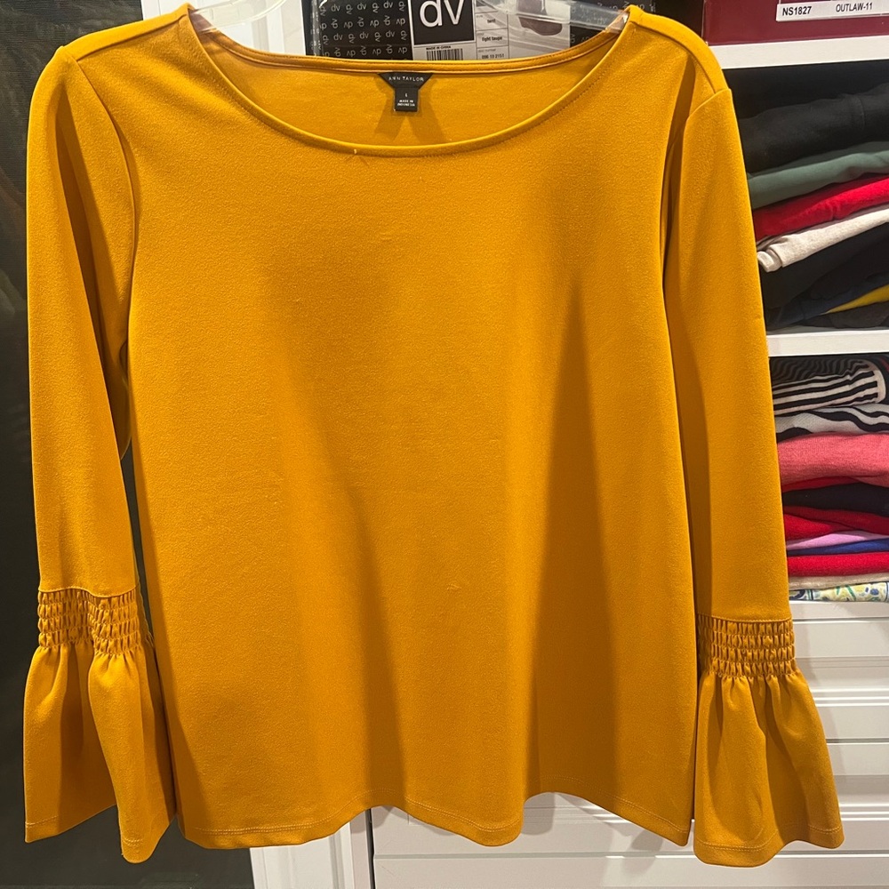 Ann Taylor Mustard Long Sleeve Blouse